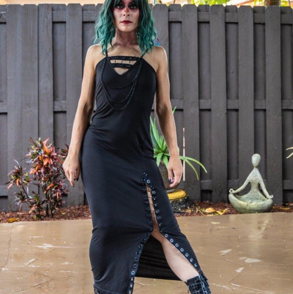GOTHIC PUNK Black High Slit Dress
